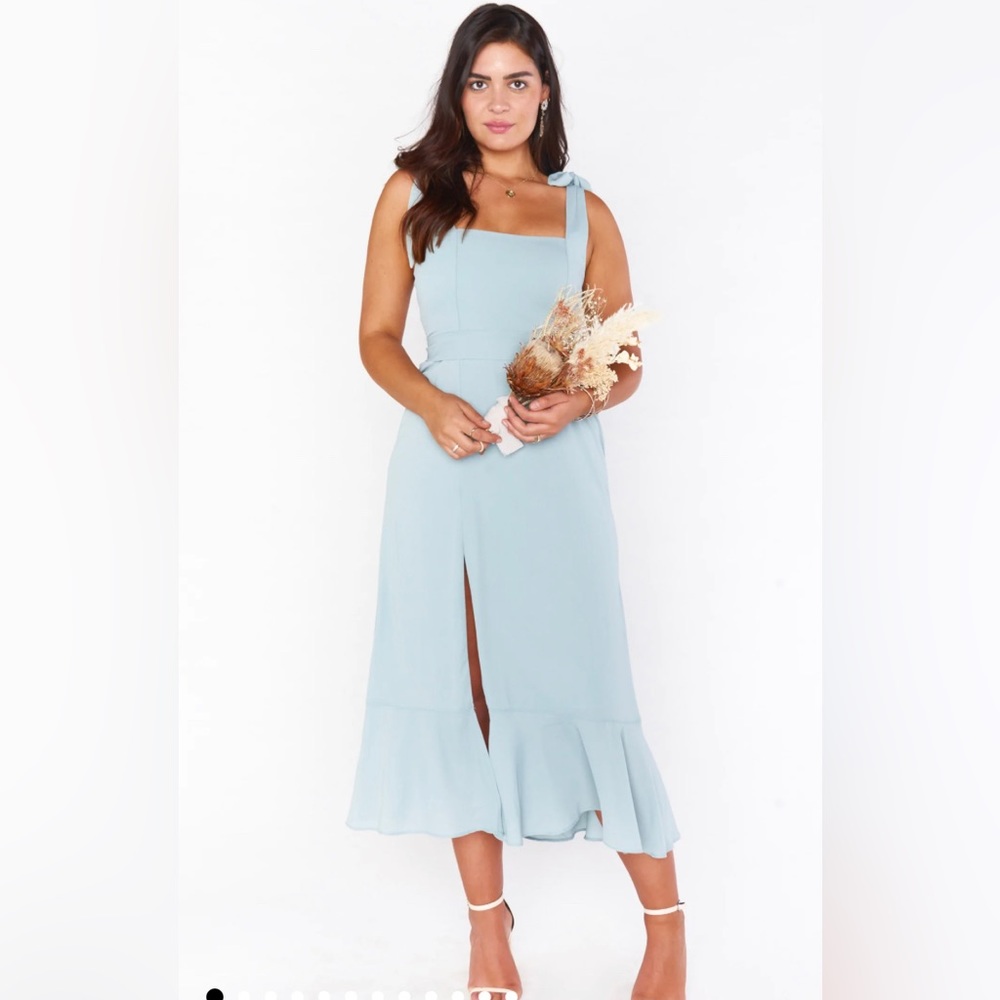Show Me Your Mumu Claire Midi Dress Silver Sage Crisp